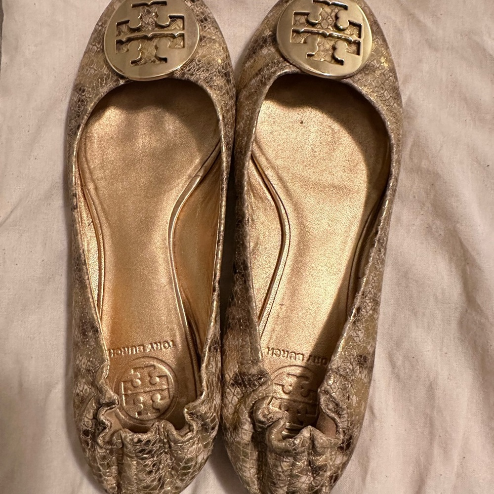 Tory Burch Gold Python Ballet Flats - image 4